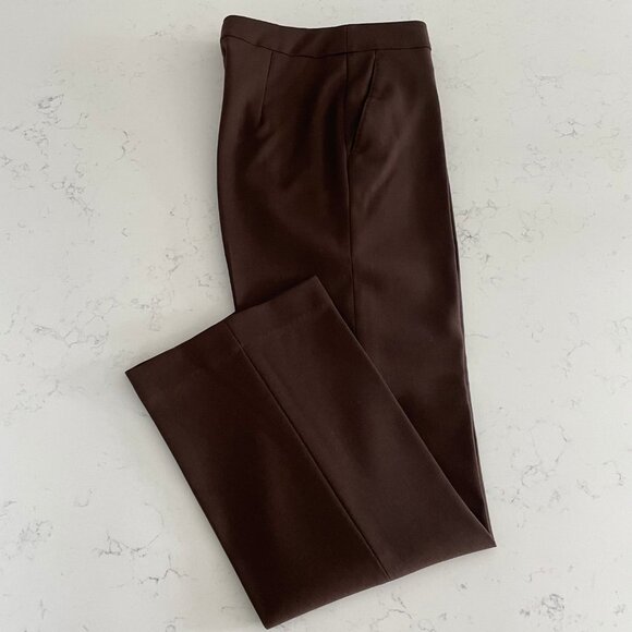 MaxMara Designer Virgin Wool Straight Leg Mid Rise Pants Neutral Med Brown Sz 4 - Picture 2 of 12